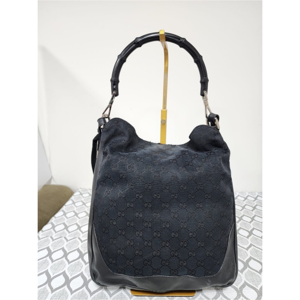 Gucci Vintage GG Canvas Bamboo Satchel Bag Black - Picture 7 of 13
